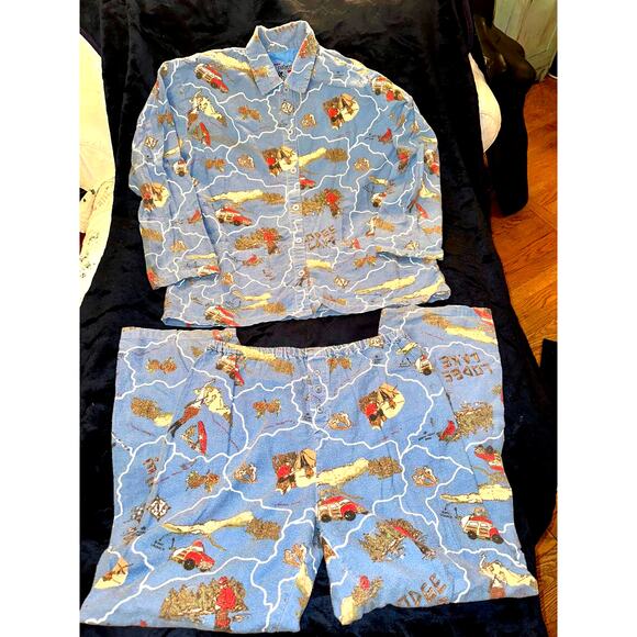 VINTAGE 90's PJ SALVAGE FLANNEL CABINCORE LAKE LODGE PAJAMAS Grunge - Picture 1 of 9